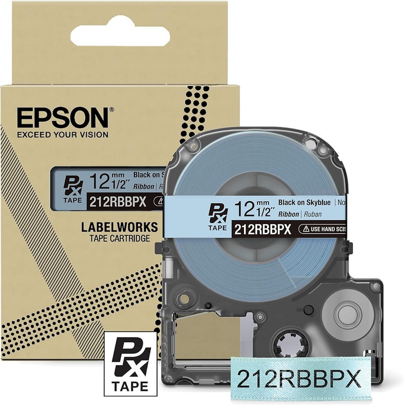 LABELWORKS Epson 212RBBPX Genuine PET (Polyester) Tape Cartridge - Black on Blue Ribbon Designer Craft Label Maker Tape - 1/2" (12MM) Wide, 16' - Image 1